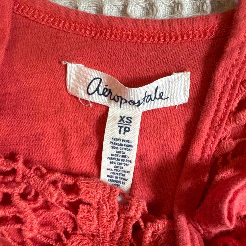 Vintage Y2K Aeropostale Coral Pink Crochet Lace Crop Tank - Picture 3 of 5